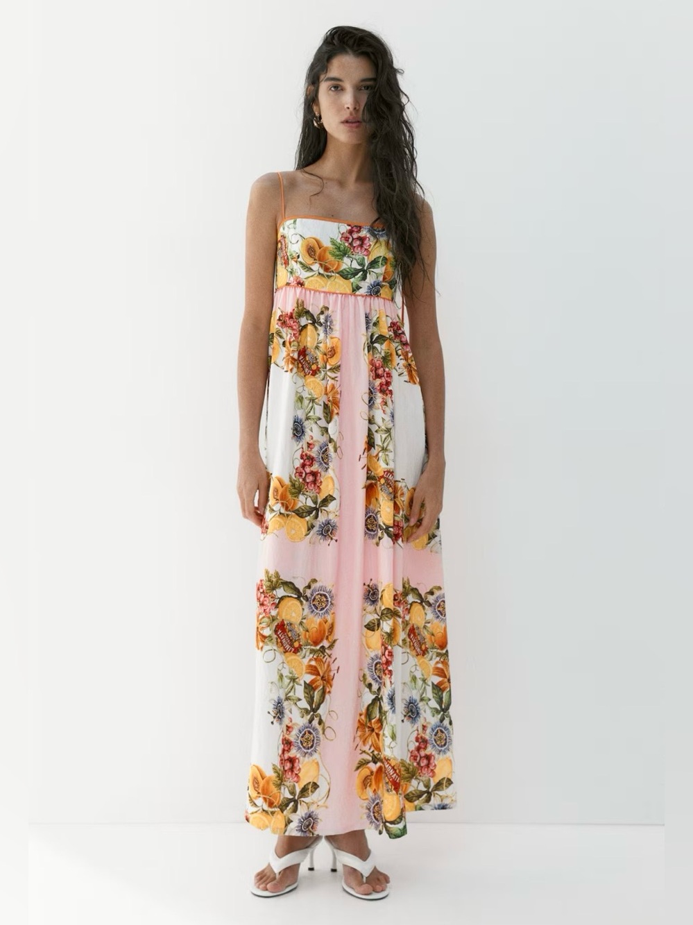 H&M Dress with Tie Shoulder Straps (Light pink/Lemons) XL NWT